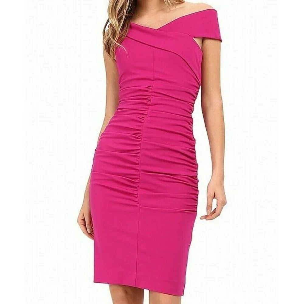 NWT‎ $385 Nicole Miller [ 4 ] Jersey Palazzo Off Shoulder Dress Very Berry - Picture 2 of 15